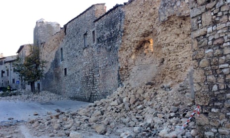 Debris in Norcia after a wall collapsed following the strong earthquake that hit central Italy on Sunday.