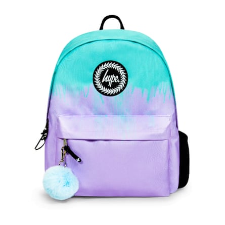 Hype Iconic Drips Girls Backpack in Lilac and Teal with a bright blue pom pom on the zip of the front pocket.