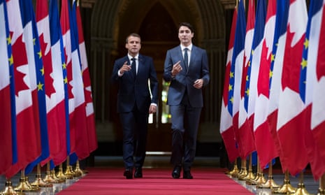 Emmanuel Macron attends at a joint press conference with Justin Trudeau in Ottawa, Canada, on Thursday.