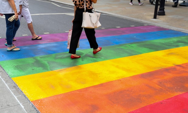 A rainbow-coloured crossing painted in Twickenham, London, to mark Pride in July. 