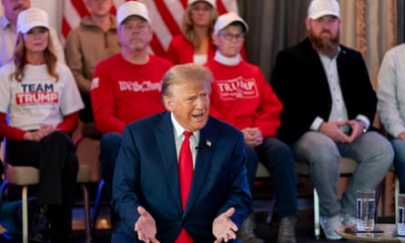 Republican presidential candidate, former president Donald Trump, at a virtual rally at Hotel Fort Des Moines in Des Moines, Iowa on Saturday.