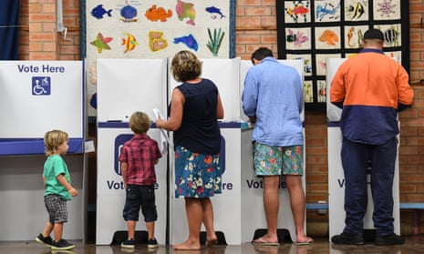 Voters cast their vote at Culburra Public School in the electoral district of South Coast on March 23, 2019 in Culburra Beach, Australia. 