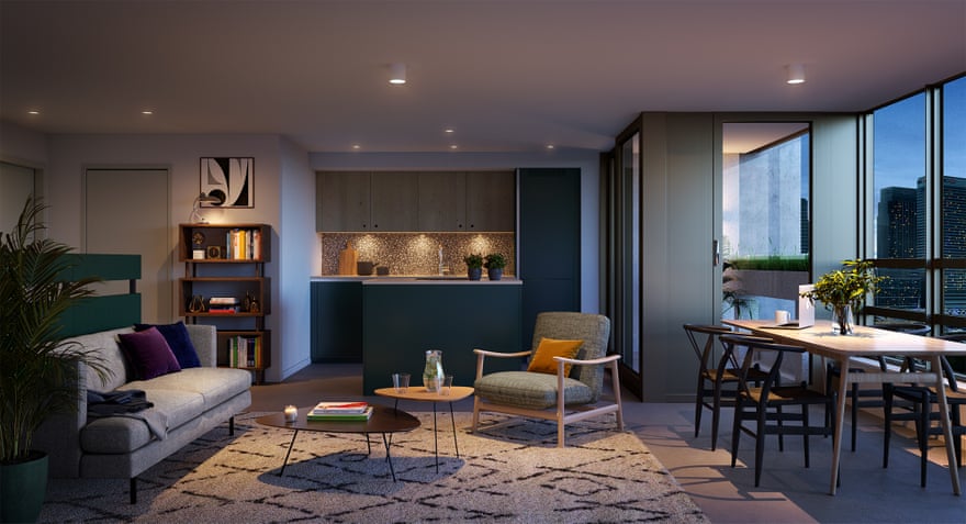 A living space in one of the flats in the renovated tower.