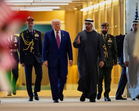 The UAE president, Sheikh Mohammed bin Zayed Al Nahyan, greets Donald Trump at the Abu Dhabi international airport.