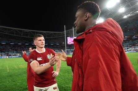 Harpenden RFC alumni Owen Farrell (left) and Maro Itoje after the Lions’ defeat in the third Test against the Wallabies.