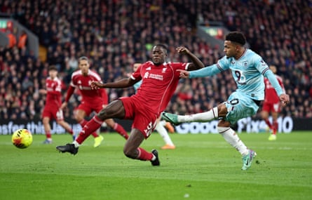 Marcus Edwards scores Burnley’s equaliser at Anfield