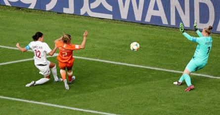 Christine Sinclair scores in the 2019 Fifa Women’s World Cup match between Canada and the Netherlands at the Stade Auguste-Delaune