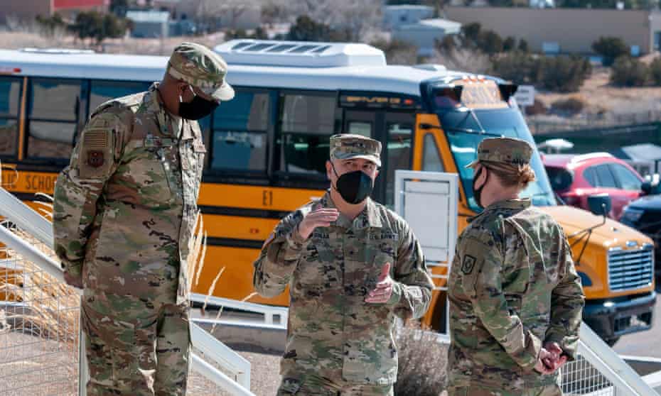 Members of the National Guard outside Santa Fe high school on Wednesday. 