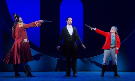 Ashley Riches as the Pirate King, David Webb as Frederic and Lucy Schaufer as Ruth in the Pirates of Penzance.