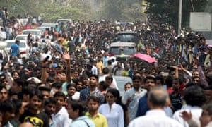 Fans gather outside the house of Sridevi Kapoor