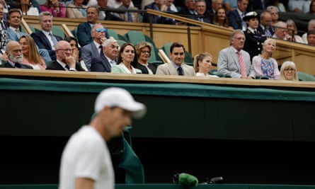 Roger Federer and the Princess of Wales watch Andy Murray in action from the royal box