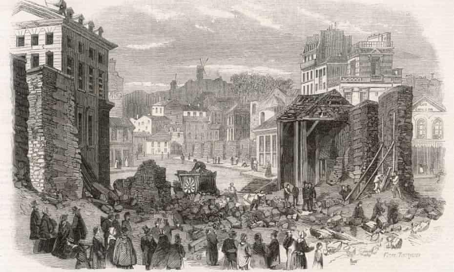 Um desenho da reconstrução de Paris sob o comando de Haussmann, de cerca de 1860.
