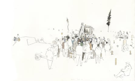 Illustration de Butler des funérailles de son ami, Anas Sweid, qui a perdu la vie dans le tremblement de terre