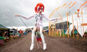 An eye on posterity … puppeteer Nikki Gumson with her David Bowie puppet at Glastonbury 2016.