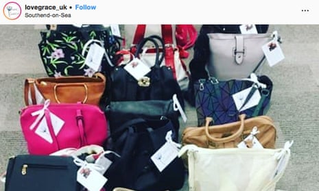 A photograph of donated handbags, taken from the @lovegrace_uk Instagram account in memory of Grace Millane.