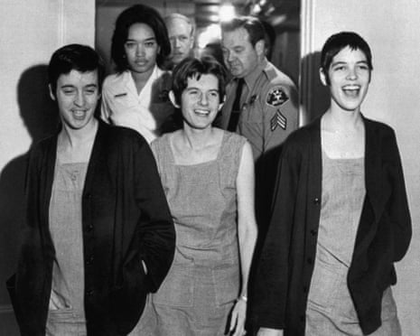Patricia Krenwinkel (centre) with Susan Denise Atkins (left) and Leslie Van Houten in 1971 receiving the death sentence for their part in the Los Angeles murders on the order of cult leader Charles Manson