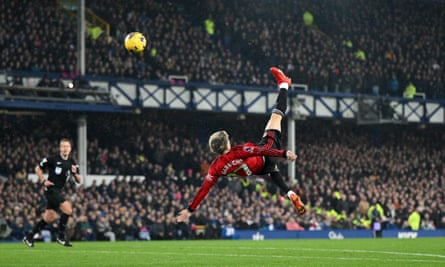 Alejandro Garnacho scores against Everton on 26 November.