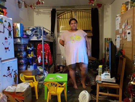 Kaisha Hance in the basement flat she shares with her two children in Croydon.