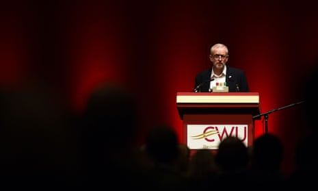 Jeremy Corbyn speaking at the CWU conference in Bournemouth