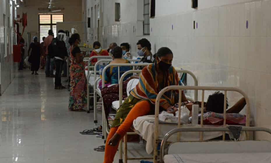 Patients on a Covid ward in a Hyderabad hospital on 21 May.