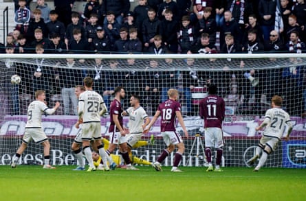 Dundee United’s Luca Stephenson equalises against Hearts at Tynecastle