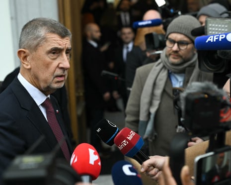 Czech Republic's prime minister Andrej Babiš speaks to journalists prior to a meeting with the leaders of the European political party 'Patriots.eu' ahead of the European Council in Brussels.