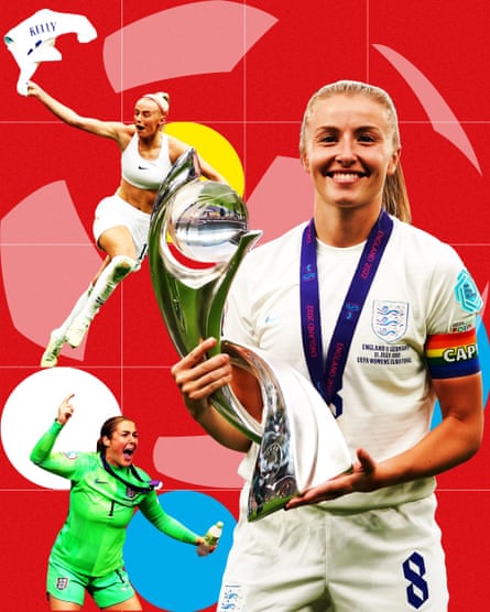 Montage of Leah Williamson, Chloe Kelly and Mary Earps at Euro 2022