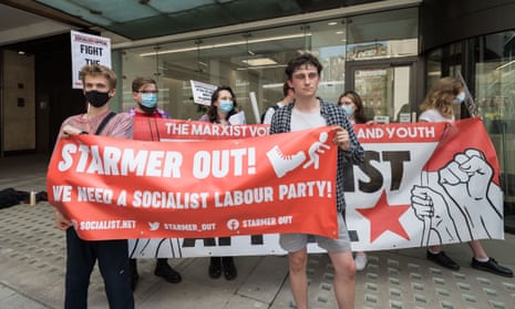 Members of leftwing Labour groups protest outside the party’s NEC meeting last week in London. 