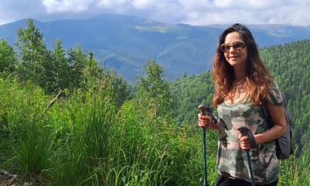 Author Jane Dunford hiking in the Făgăraș mountains.