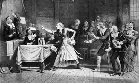 Lithograph of witch trial in Salem, Massachusetts. 