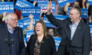 Bernie Sanders, Jane Sanders and Levi Sandersattend a primary night rally in Essex Junction in 2016