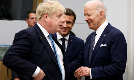 Boris Johnson meets Joe Biden and Emmanuel Macron at a Nato summit in Brussels on 24 March.