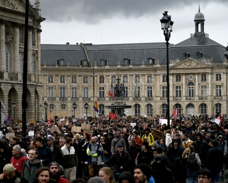 Crowds of protesters in the Place de la Bourse in Bordeaux.