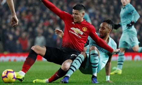 Marcos Rojo was making a belated first appearance of the season and put in a battling display with some robust tackling against Arsenal.