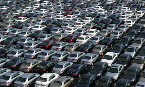 A fleet of almost uniformly drab Hondas.