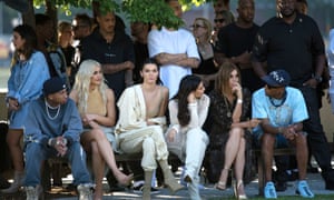 Tyga, Kylie and Kendall Jenner, Kim Kardashian, Carine Roitfeld and Pharrell Williams in the front row for the Yeezy show at New York Fashion Week in September 2016