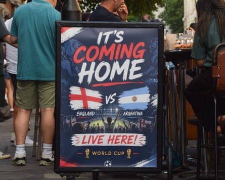 A sign at a pub in central London states ‘It’s Coming Home’ before the England v Argentina match