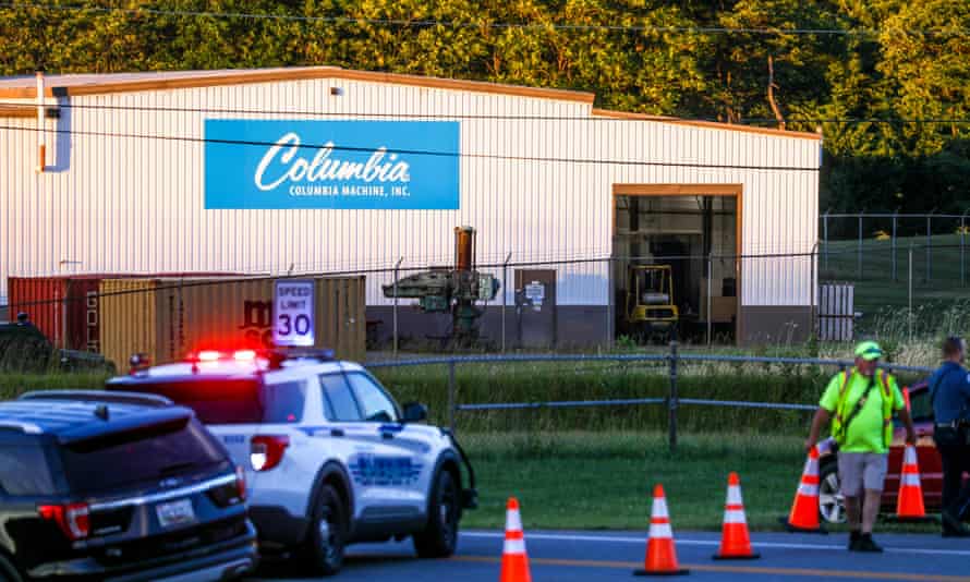 Police on scene at the manufacturing business where three employees were killed in a shooting in Maryland.
