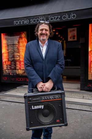 Observer restaurant critic and jazz pianist Jay Rayner delivering a Laney amp to the amnesty.