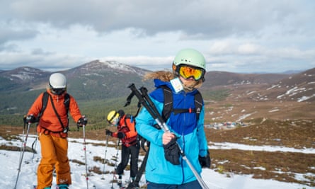 The group hiking on the lower slopes