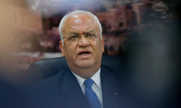 Palestine Liberation Organisation’s Secretary General Saeb Erekat speaks to journalists during a press conference in the West Bank city of Ramallah on June 24, 2018.