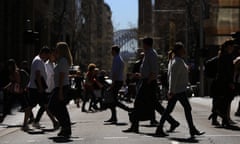 Workers walk on the streets of the CBD in Sydney, Wednesday, September 4, 2019. Australia's economy slowed to its lowest growth rate in ten years to just 0.5 per cent in the June quarter, official figures released Wednesday showed. (AAP Image/Steven Saphore) NO ARCHIVING