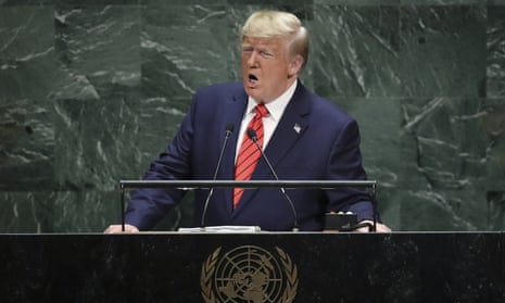 World Leaders Address United Nations General Assembly<br>NEW YORK, NY - SEPTEMBER 24: U.S. President Donald Trump addresses the United Nations General Assembly at UN headquarters on September 24, 2019 in New York City. World leaders from across the globe are gathered at the 74th session of the UN General Assembly, amid crises ranging from climate change to possible conflict between Iran and the United States. (Photo by Drew Angerer/Getty Images)