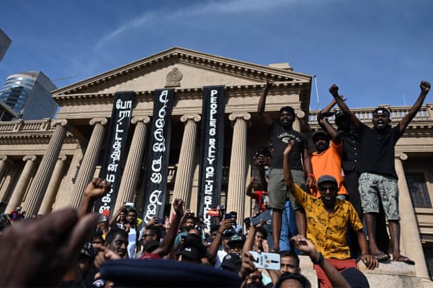 Protestors outside the presidential secretariat in Colombo