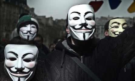 Anonymous protestors at a demonstration in Paris, 2011.