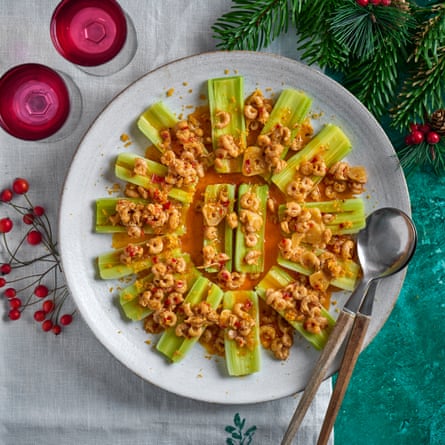 Leeks, brown shrimp and chilli butter Photography: Jean Cazals Food Styling: Marie-Ange Lapierre Props Styling: Pene Parker Margot Henderson Christmas recipes Observer Food Monthly OFM November 2023