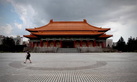 Taipei’s famous Chiang Kai-shek Memorial park is almost empty as authorities battle a worsening outbreak in the north of Taiwan.