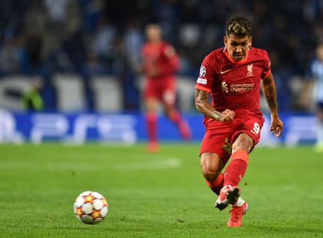 Roberto Firmino of Liverpool scores the fourth goal.