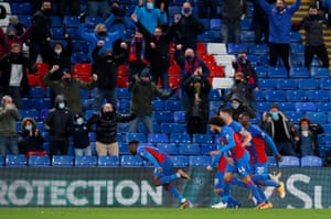 Schlupp celebrates in front of the jovial Palace fans