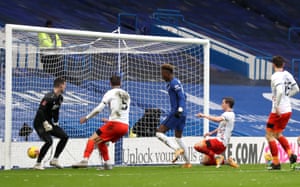 Tammy Abraham of Chelsea scores his side’s third goal.